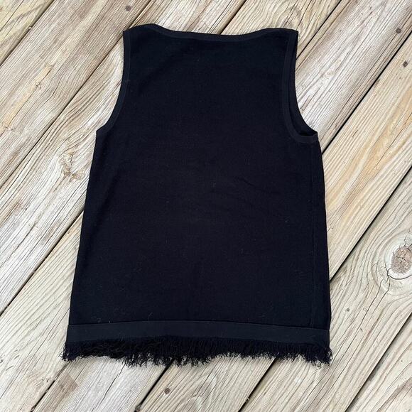 Ann Taylor Black Fringe Trim Knit Sweater Shell Size XS - Picture 2 of 6
